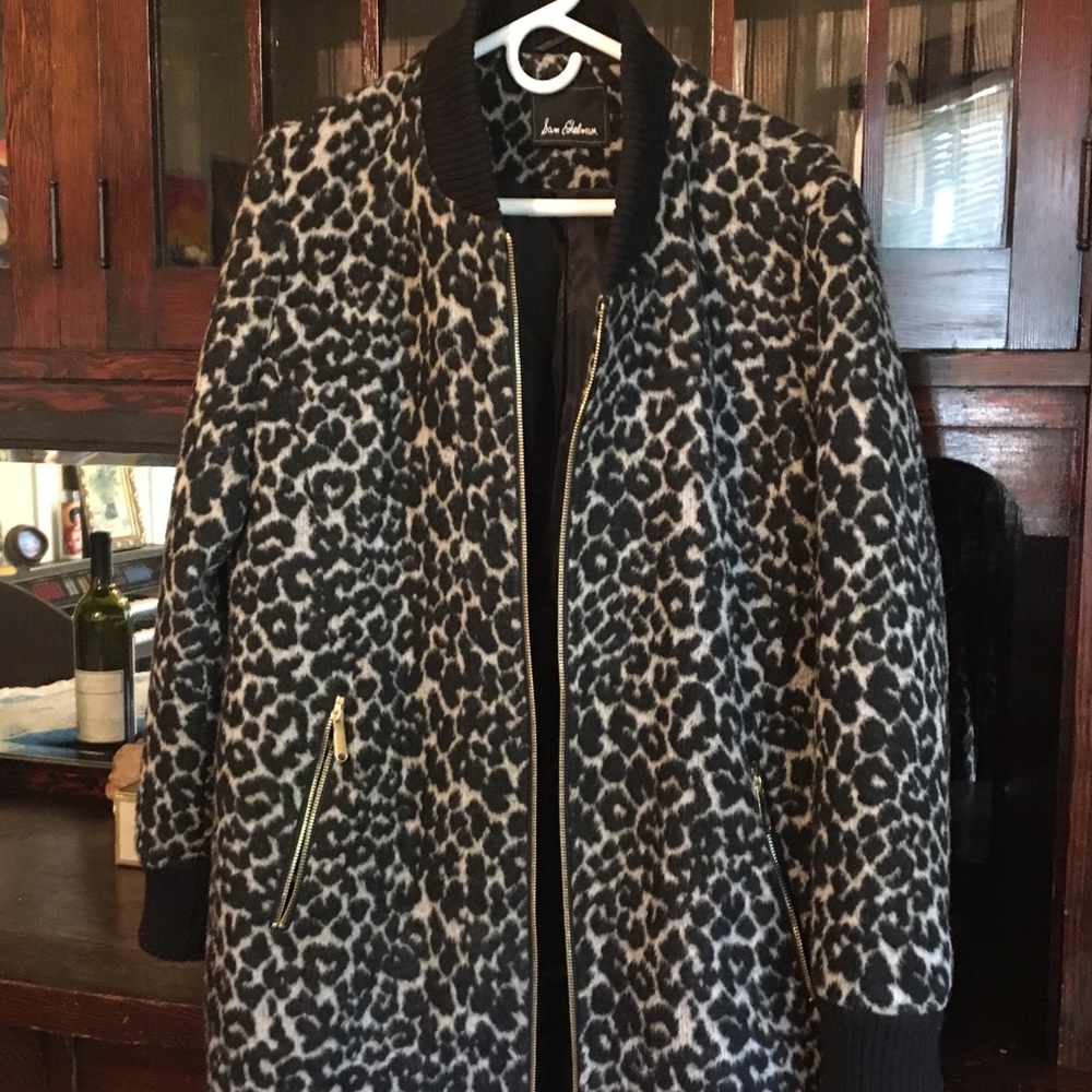 L/XL Sam Edelman Leopard Long Bomber Jacket